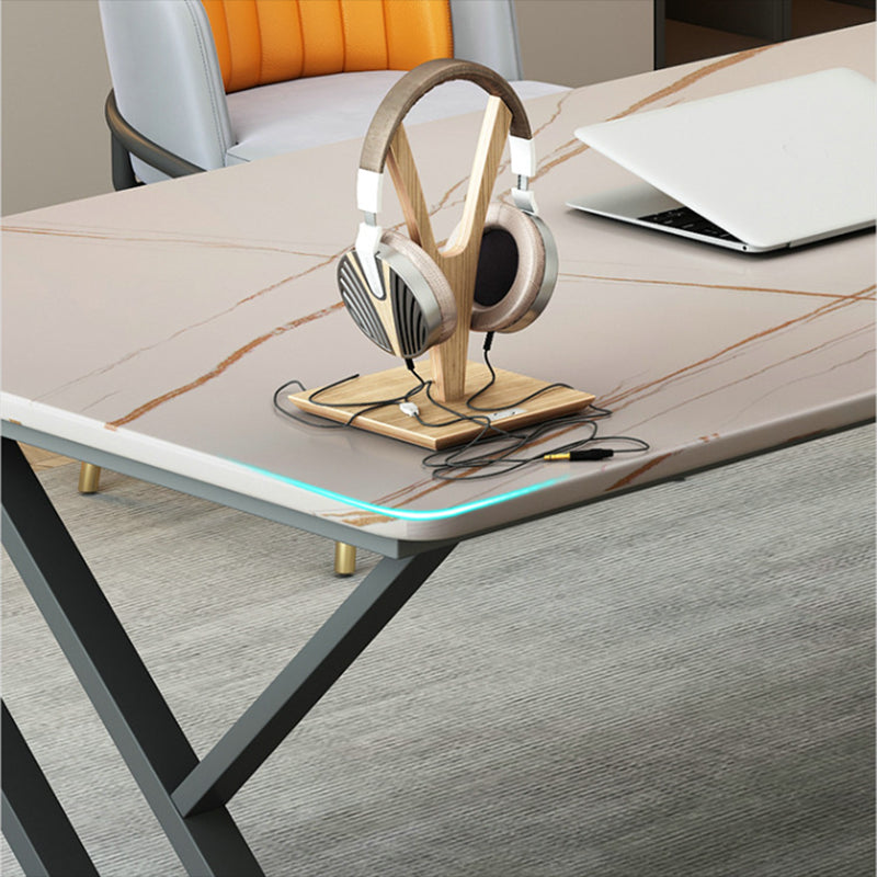 Contemporary Rectangle Computer Desk Antique Finish Office Desk with Metal Legs Clearhalo 'furn' 'furn_office_desk' 'Furniture' 'Office Desks' 'Office Furniture' 'office_desk' 7082270