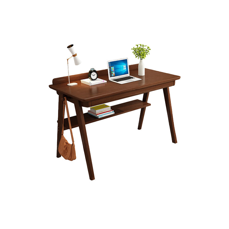 Rectangular Shaped Office Table Wooden Writing Desk for Home 31.5"L x 21.7"W x 29.5"H Brown Shelves Clearhalo 'furn' 'furn_office_desk' 'Furniture' 'Office Desks' 'Office Furniture' 'office_desk' 7082378