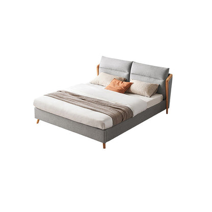 Solid Color Panel Bed Faux Leather Upholstered Headboard Standard Bed