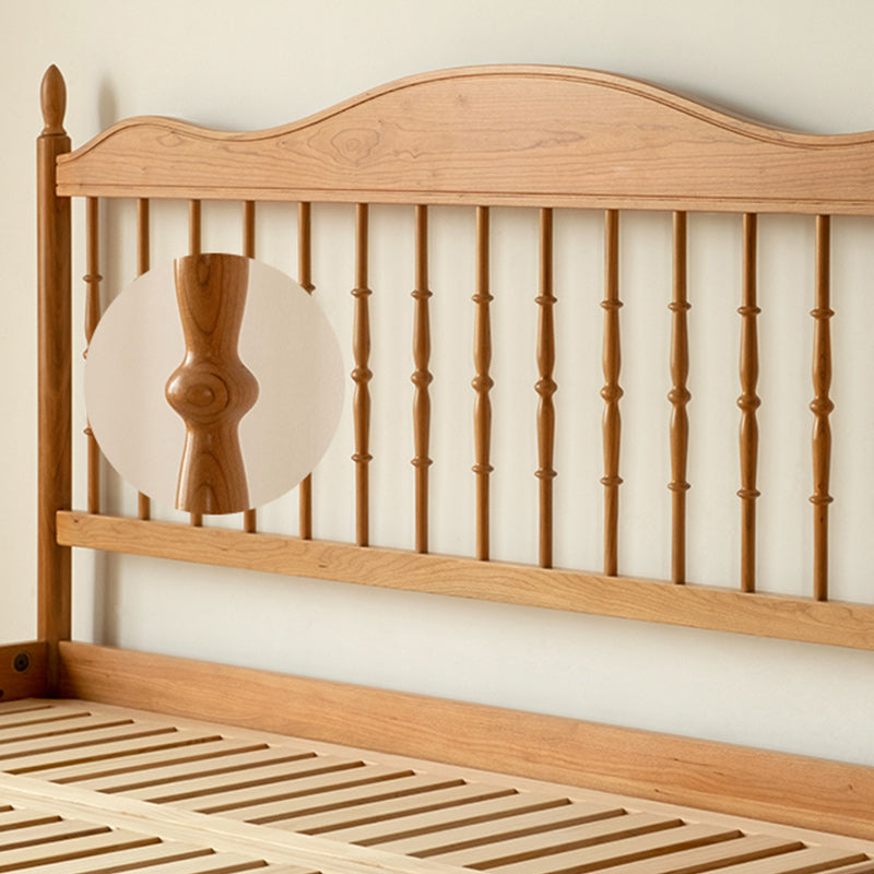 Contemporary Pine Wood Bed in Light Brone Scandinavian Bed with Headboard