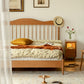 Contemporary Pine Wood Bed in Light Brone Scandinavian Bed with Headboard