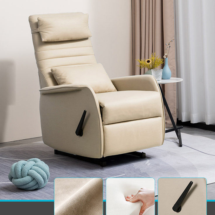 Manual-Handle Rocker Standard Recliner Solid Color Faux Leather Recliner Chair Light Brown Clearhalo 'Chairs & Seating' 'furn' 'furn_recliners' 'Furniture' 'Living Room Furniture' 'Recliners' 7090566