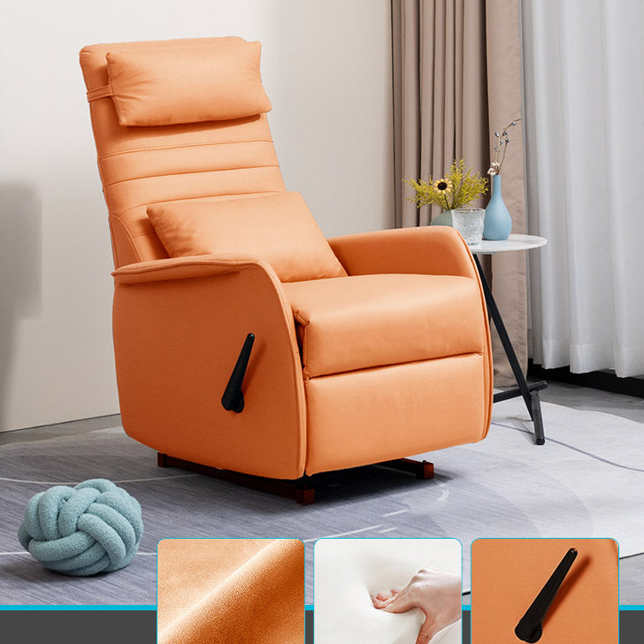 Manual-Handle Rocker Standard Recliner Solid Color Faux Leather Recliner Chair Orange Clearhalo 'Chairs & Seating' 'furn' 'furn_recliners' 'Furniture' 'Living Room Furniture' 'Recliners' 7090568