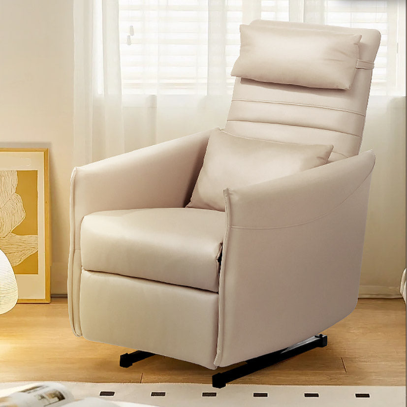 Manual-Handle Rocker Standard Recliner Solid Color Faux Leather Recliner Chair Clearhalo 'Chairs & Seating' 'furn' 'furn_recliners' 'Furniture' 'Living Room Furniture' 'Recliners' 7090569