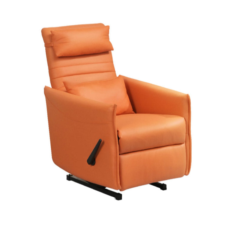 Manual-Handle Rocker Standard Recliner Solid Color Faux Leather Recliner Chair Clearhalo 'Chairs & Seating' 'furn' 'furn_recliners' 'Furniture' 'Living Room Furniture' 'Recliners' 7090571
