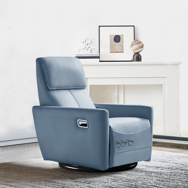 Solid Color Swivel Rocker Standard Recliner Leather Recliner Chair Blue Clearhalo 'Chairs & Seating' 'furn' 'furn_recliners' 'Furniture' 'Living Room Furniture' 'Recliners' 7090580