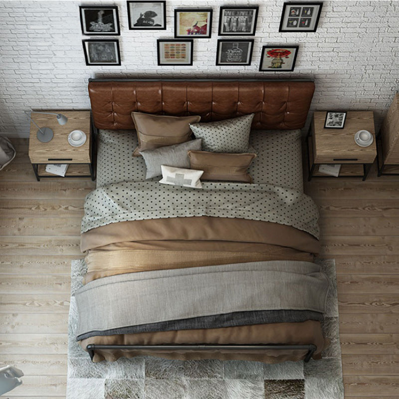 Lit de plate-forme en métal contemporain lit standard avec tête de lit rembourrée