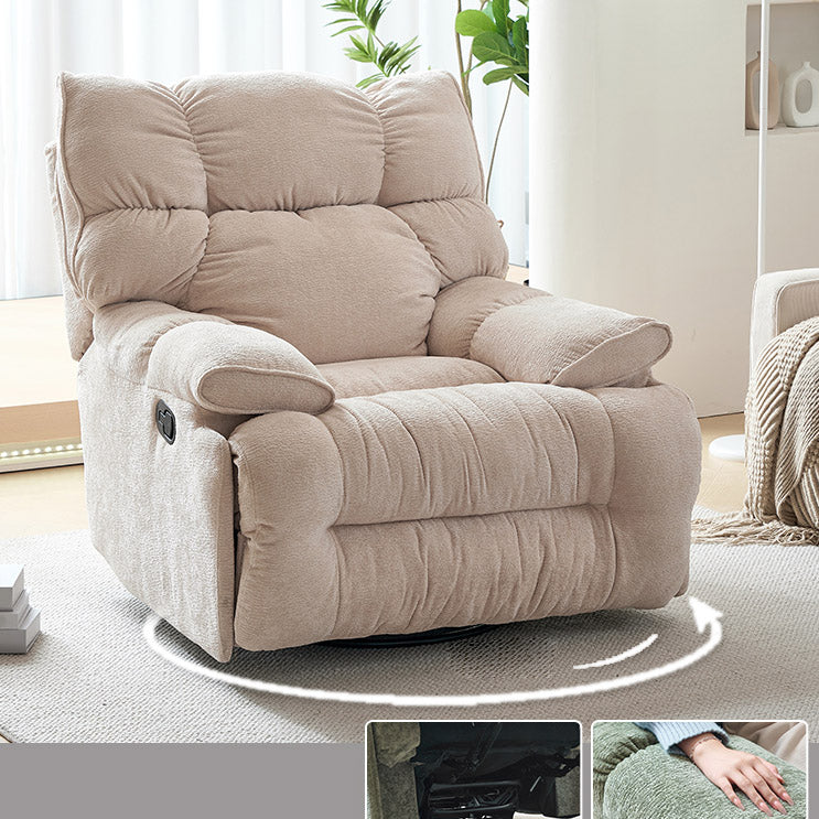 Swivel Rocker Standard Recliner Solid Color Manual-Handle Recliner Chair Beige Swivel Rocker Clearhalo 'Chairs & Seating' 'furn' 'furn_recliners' 'Furniture' 'Living Room Furniture' 'Recliners' 7090969