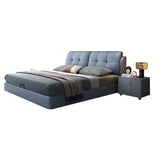 Contemporary Genuine Leather Upholstered Platform Bed Blue Bed Frame