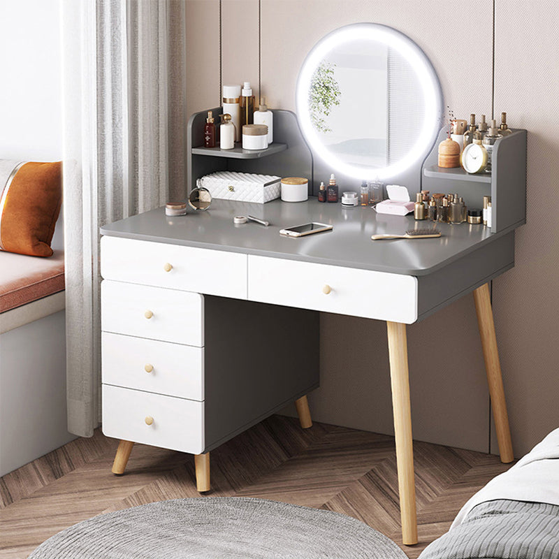 Contemporary Rubberwood Make-up Vanity with Mirror and Stool