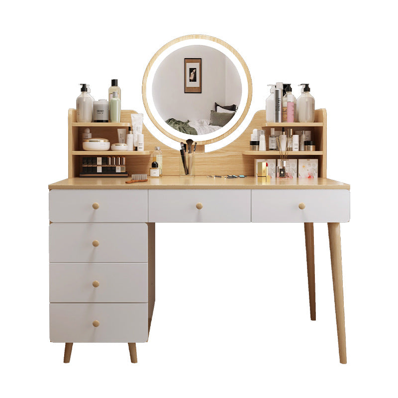 Contemporary Rubberwood Make-up Vanity with Mirror and Stool