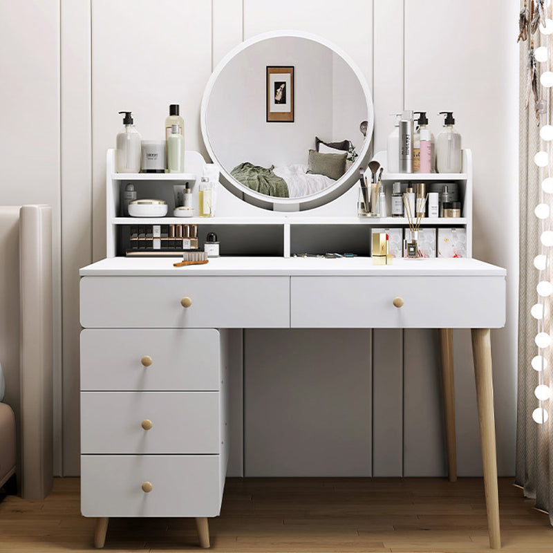 Contemporary Rubberwood Make-up Vanity with Mirror and Stool