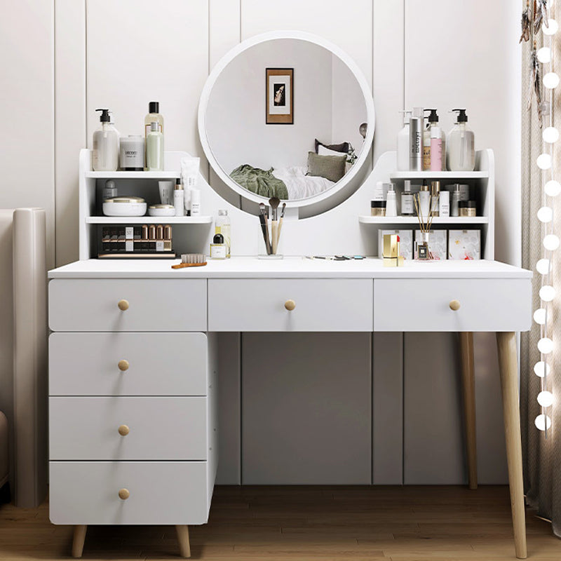 Contemporary Rubberwood Make-up Vanity with Mirror and Stool