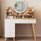 Contemporary Rubberwood Make-up Vanity with Mirror and Stool