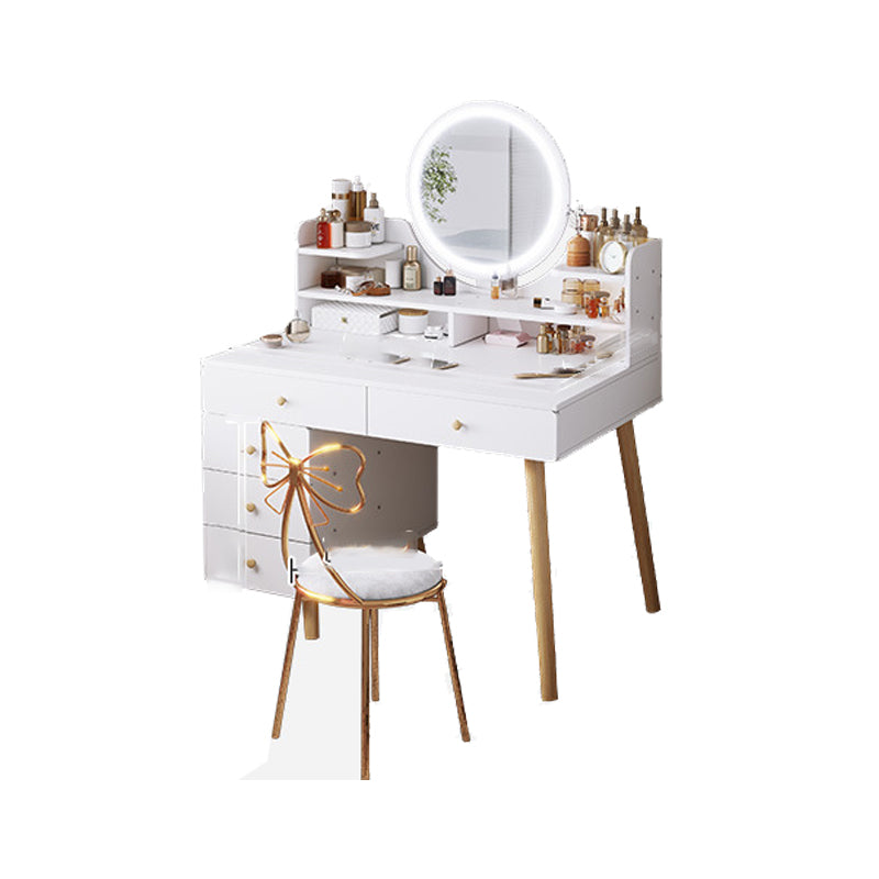 Contemporary Rubberwood Make-up Vanity with Mirror and Stool