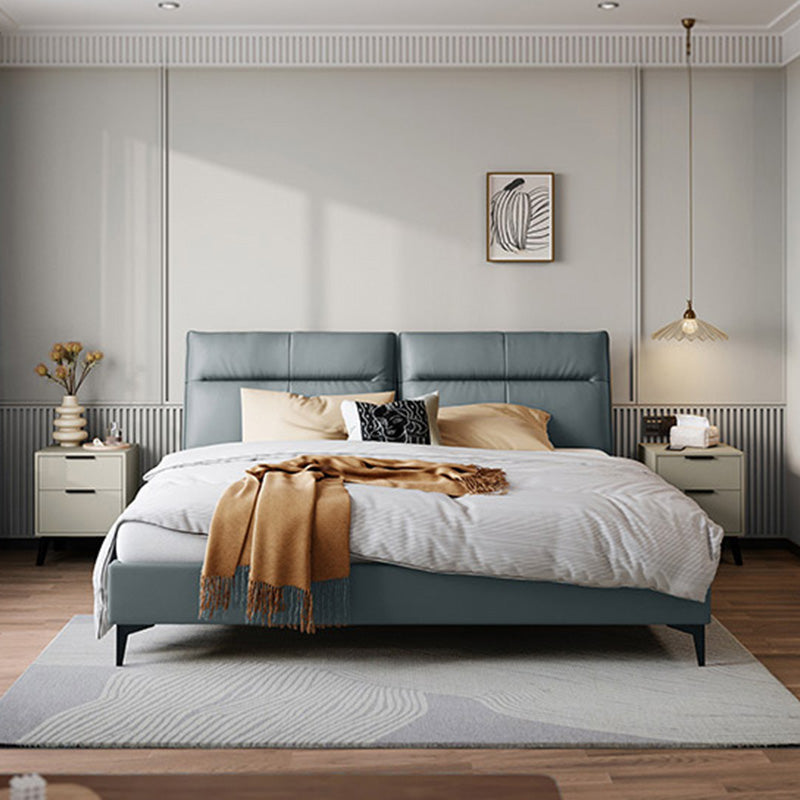 Rectangular Solid Color Panel Bed Genuine Leather Standard Bed with Metal Legs Clearhalo 'Bedroom Furniture' 'Beds' 'furn' 'furn_beds' 'Furniture' 7091165