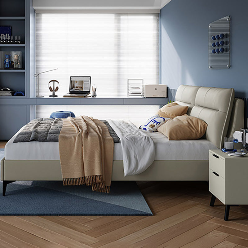 Rectangular Solid Color Panel Bed Genuine Leather Standard Bed with Metal Legs Clearhalo 'Bedroom Furniture' 'Beds' 'furn' 'furn_beds' 'Furniture' 7091168