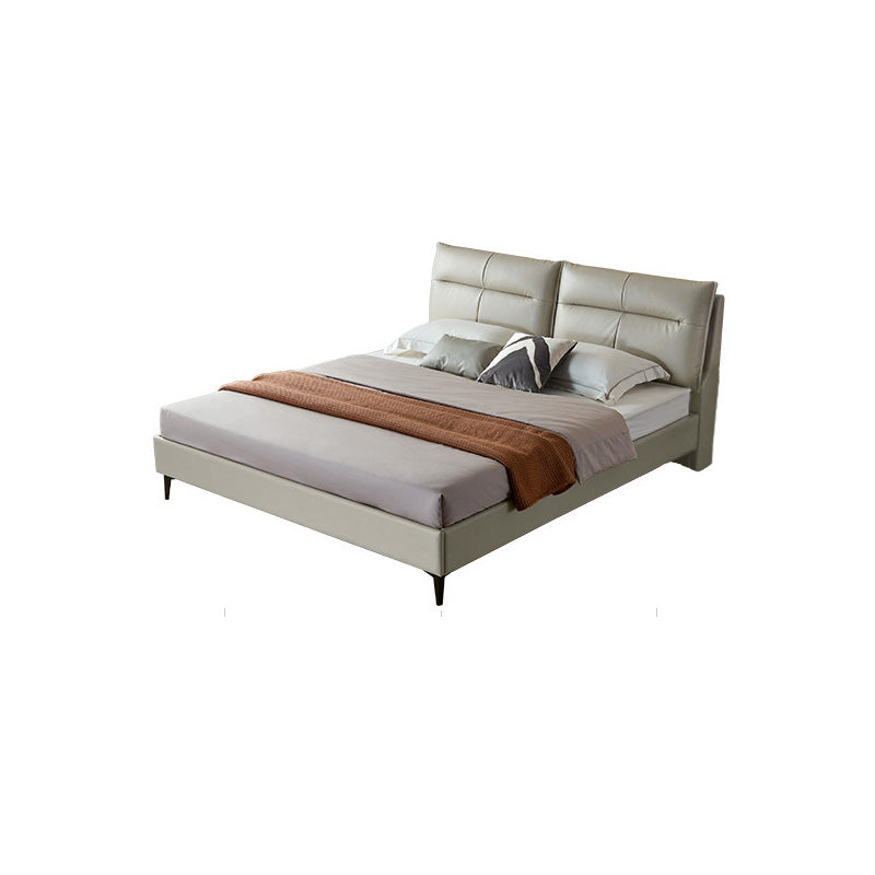 Rectangular Solid Color Panel Bed Genuine Leather Standard Bed with Metal Legs Grey Single Bed Clearhalo 'Bedroom Furniture' 'Beds' 'furn' 'furn_beds' 'Furniture' 7091169