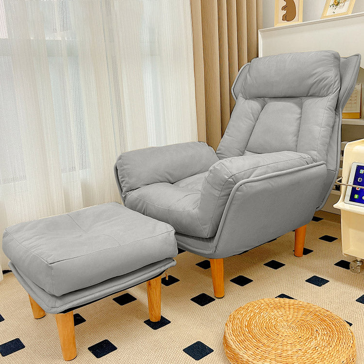 Modern Wood Recliner Chair Manual Solid Color Recliner Chair Deck Chair with Ottoman Light Grey Clearhalo 'Chairs & Seating' 'furn' 'furn_recliners' 'Furniture' 'Living Room Furniture' 'Recliners' 7091298