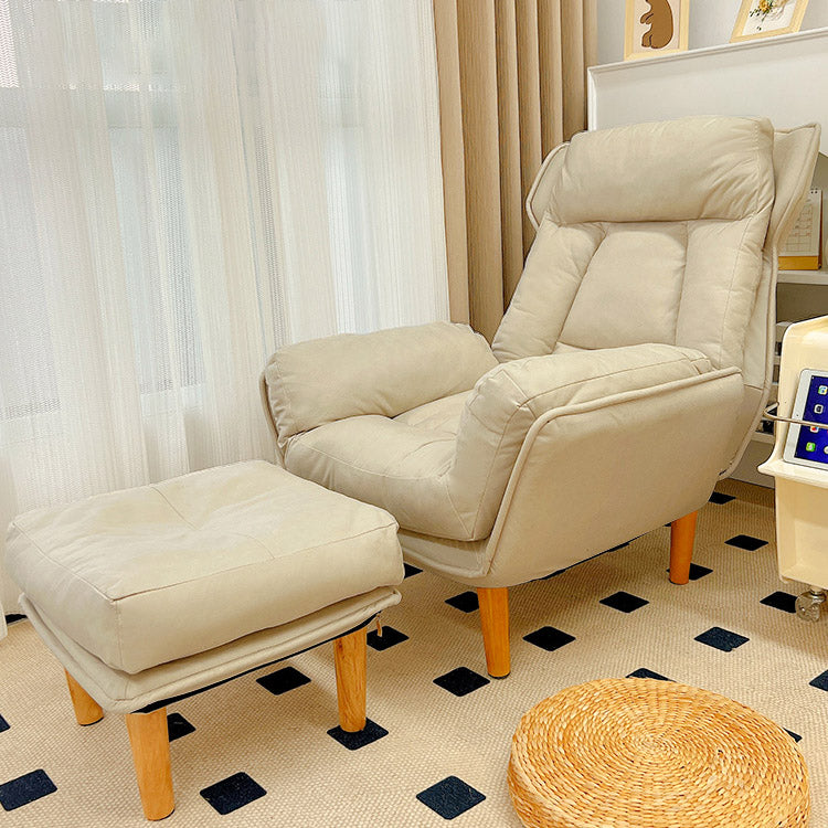 Modern Wood Recliner Chair Manual Solid Color Recliner Chair Deck Chair with Ottoman Beige Clearhalo 'Chairs & Seating' 'furn' 'furn_recliners' 'Furniture' 'Living Room Furniture' 'Recliners' 7091300
