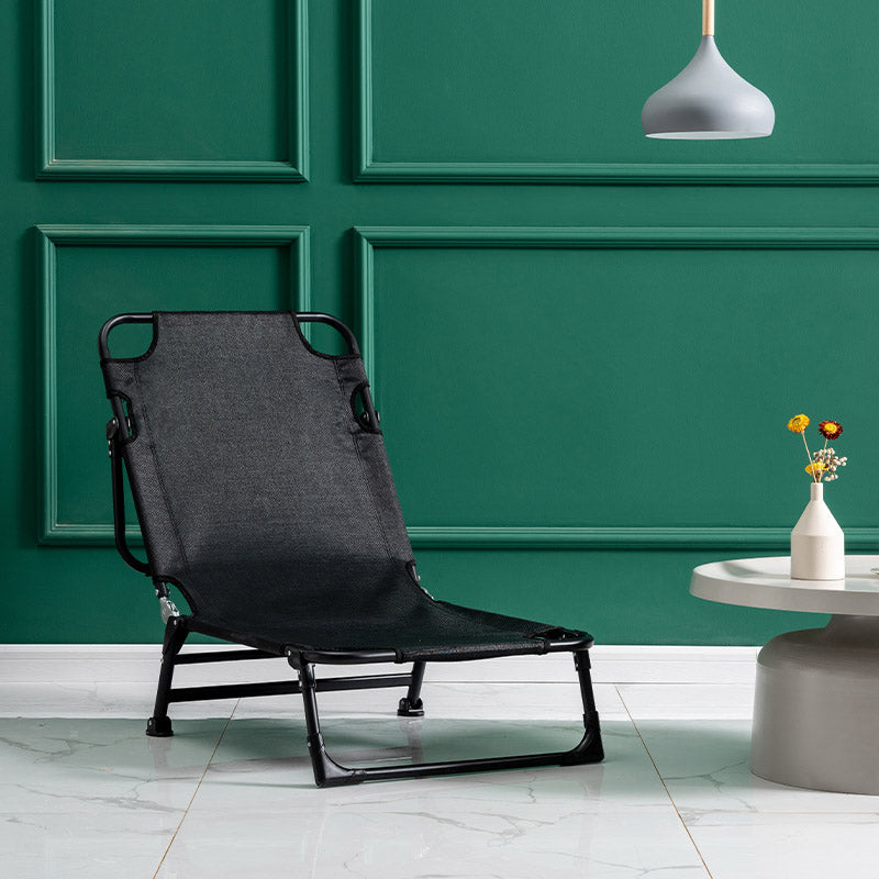 Metal Frame Foldable Standard Recliner Cotton Blend Recliner Chair Deck Chair Black Clearhalo 'Chairs & Seating' 'furn' 'furn_recliners' 'Furniture' 'Living Room Furniture' 'Recliners' 7091457