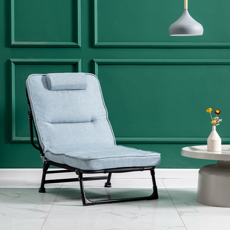 Metal Frame Foldable Standard Recliner Cotton Blend Recliner Chair Deck Chair Blue Clearhalo 'Chairs & Seating' 'furn' 'furn_recliners' 'Furniture' 'Living Room Furniture' 'Recliners' 7091460