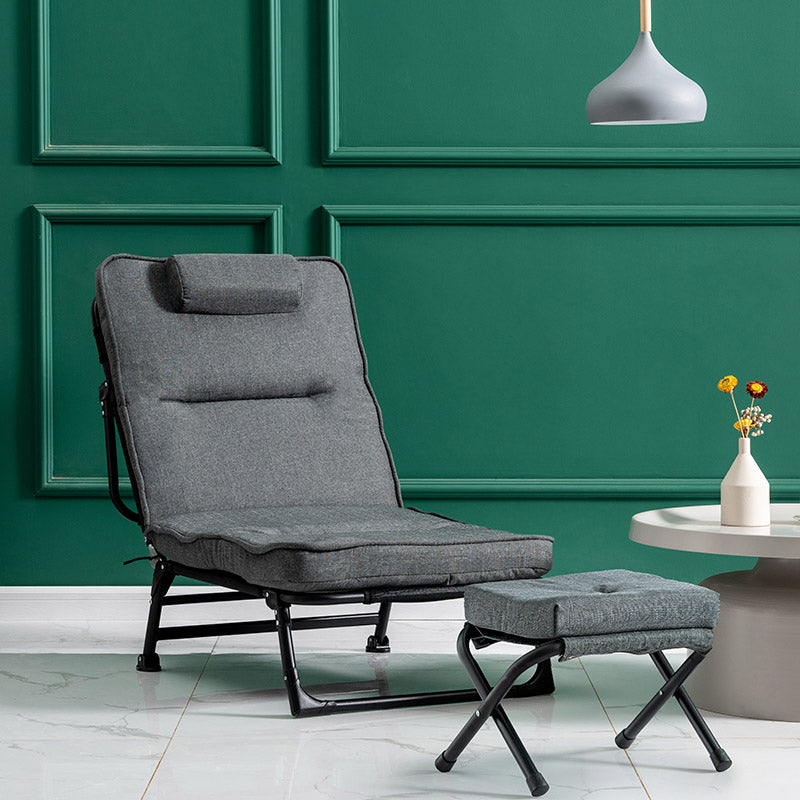 Metal Frame Foldable Standard Recliner Cotton Blend Recliner Chair Deck Chair with Ottoman Dark Gray Clearhalo 'Chairs & Seating' 'furn' 'furn_recliners' 'Furniture' 'Living Room Furniture' 'Recliners' 7091469