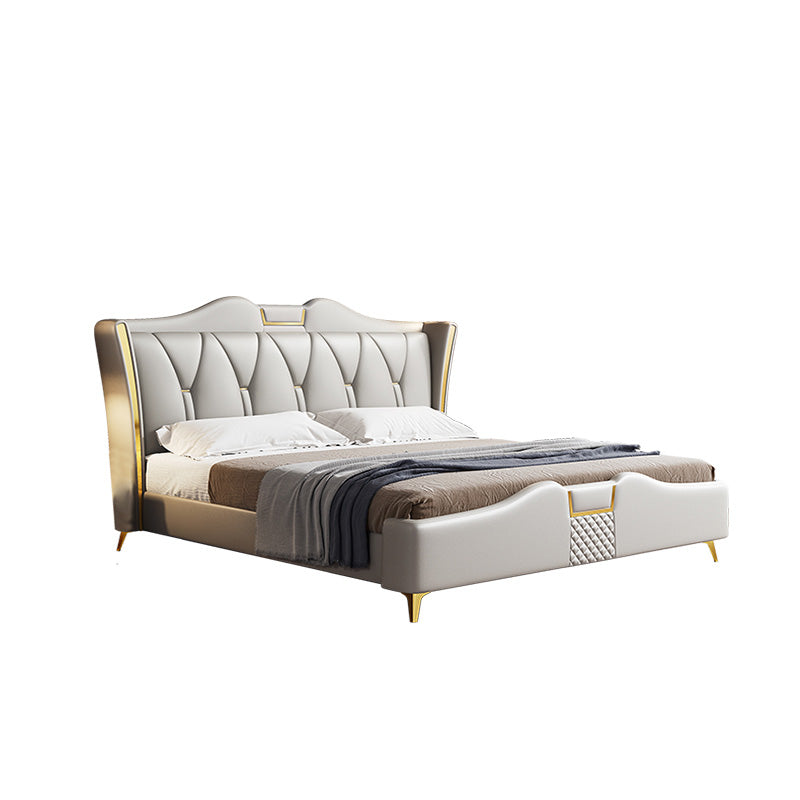 Genuine Leather Standard Bed Modern Panel Bed with Custom Gold Legs