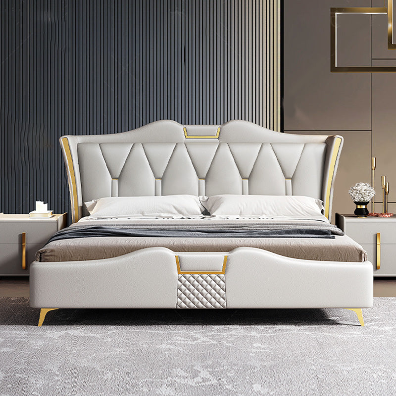 Genuine Leather Standard Bed Modern Panel Bed with Custom Gold Legs