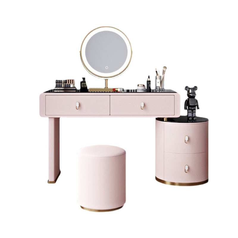 Light Glass Top Makeup Vanity Desk Storage Box Makeup Vanity Set Makeup Vanity & Mirror & Stools 39.4"L x 15.7"W x 29.5"H Clearhalo 'Bedroom Furniture' 'furn' 'furn_makeup_vanities' 'Furniture' 'Makeup Vanities' 'makeup_vanities' 7091565