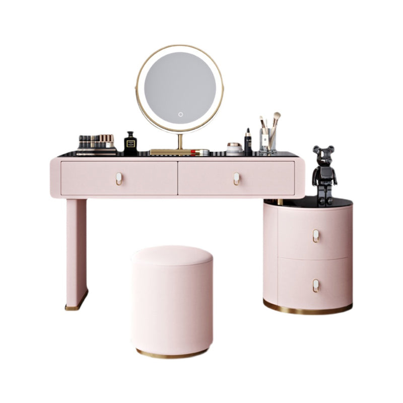Light Glass Top Makeup Vanity Desk Storage Box Makeup Vanity Set Makeup Vanity & Mirror & Stools 47"L x 16"W x 30"H Clearhalo 'Bedroom Furniture' 'furn' 'furn_makeup_vanities' 'Furniture' 'Makeup Vanities' 'makeup_vanities' 7091580