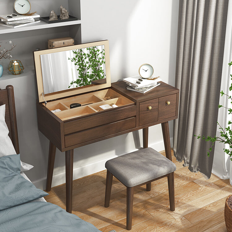 Scrivania in legno massello scrivania da remoto set di vanità per trucco specchio con cassetto