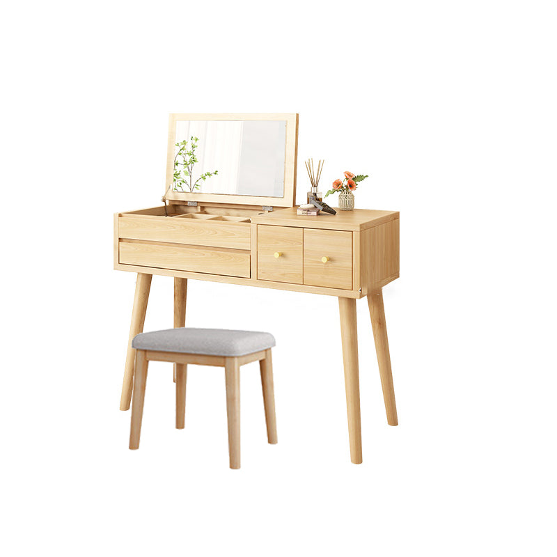 Scrivania in legno massello scrivania da remoto set di vanità per trucco specchio con cassetto