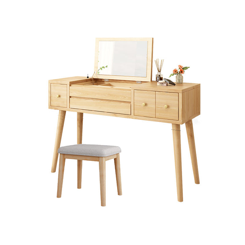 Scrivania in legno massello scrivania da remoto set di vanità per trucco specchio con cassetto