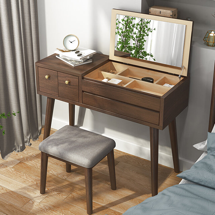 Scrivania in legno massello scrivania da remoto set di vanità per trucco specchio con cassetto