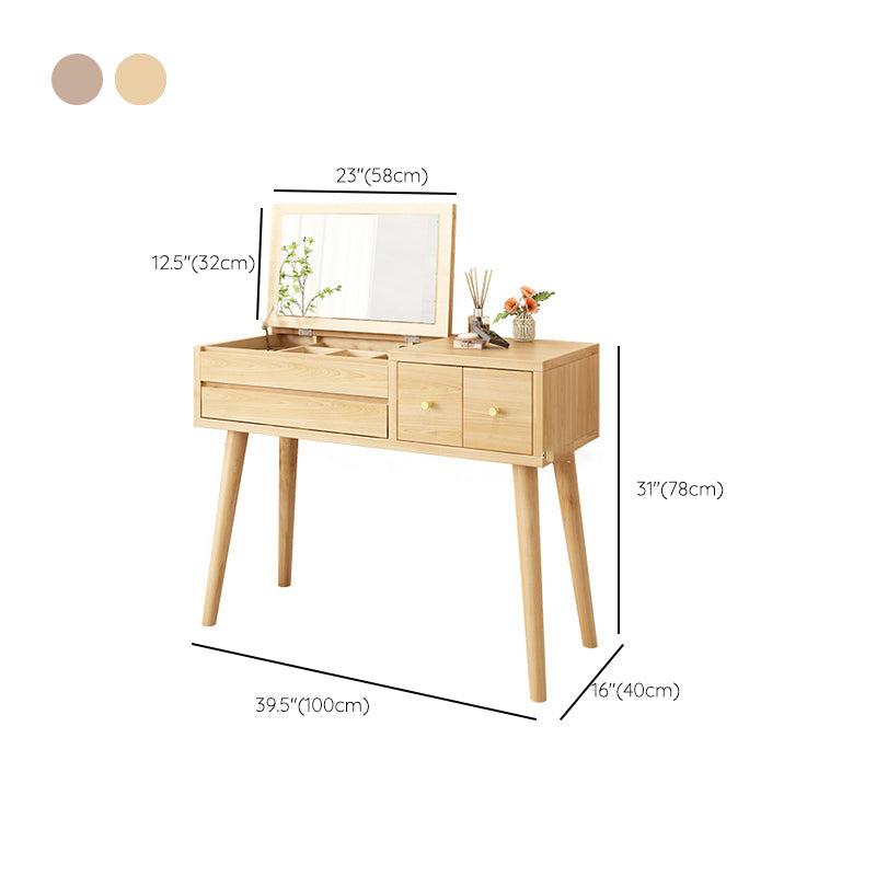 Scrivania in legno massello scrivania da remoto set di vanità per trucco specchio con cassetto