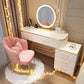Wooden Makeup Vanity Desk Lighted Mirror Dressing Table Stool Set with Drawer