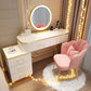 Wooden Makeup Vanity Desk Lighted Mirror Dressing Table Stool Set with Drawer