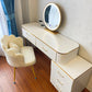Wooden Makeup Vanity Desk Lighted Mirror Dressing Table Stool Set with Drawer