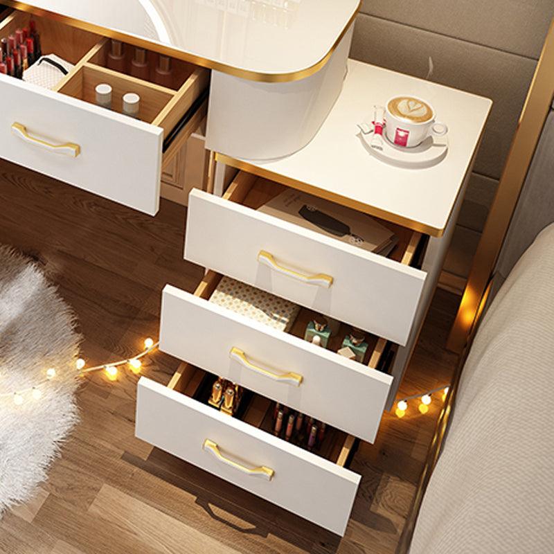 Wooden Makeup Vanity Desk Lighted Mirror Dressing Table Stool Set with Drawer