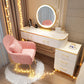 Wooden Makeup Vanity Desk Lighted Mirror Dressing Table Stool Set with Drawer