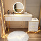 Wooden Makeup Vanity Desk Lighted Mirror Dressing Table Stool Set with Drawer