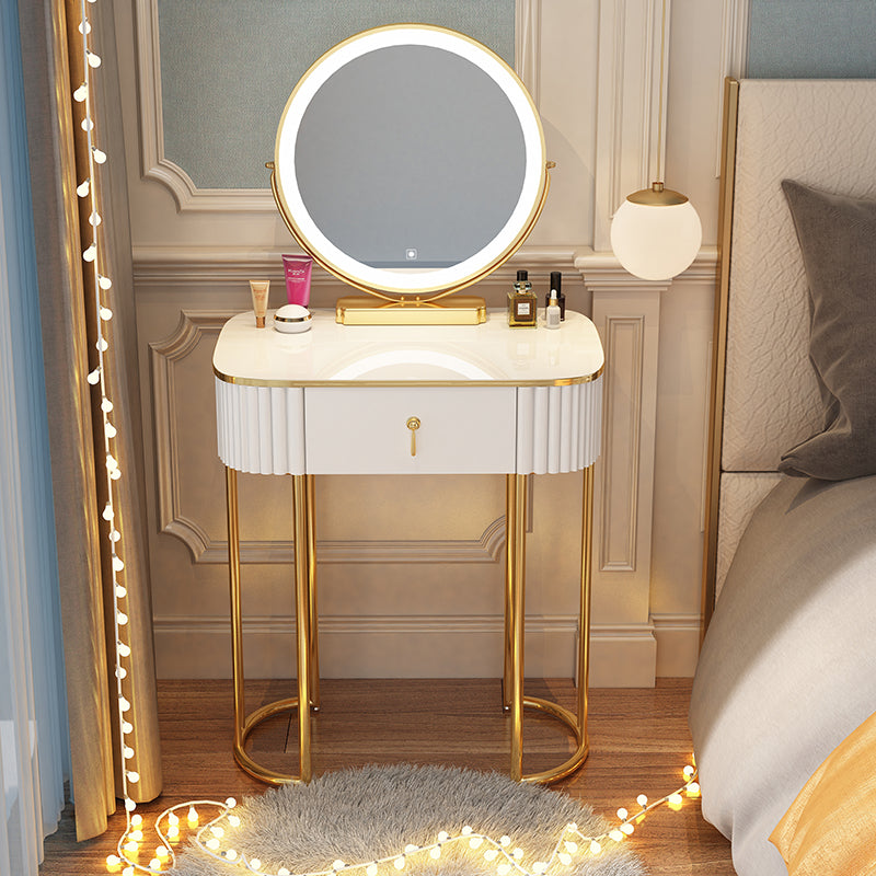 Storage Makeup Vanity Desk Bedroom Dressing Table Stool Set with Drawer Makeup Vanity & Mirror 24"L x 16"W x 30"H White Clearhalo 'Bedroom Furniture' 'furn' 'furn_makeup_vanities' 'Furniture' 'Makeup Vanities' 'makeup_vanities' 7091790