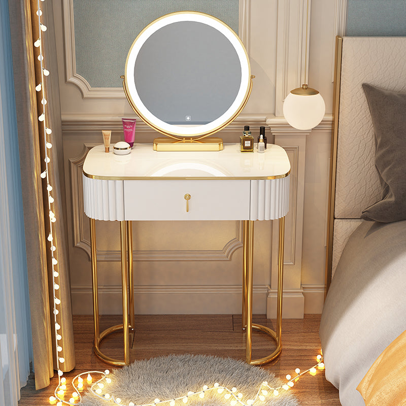 Storage Makeup Vanity Desk Bedroom Dressing Table Stool Set with Drawer Makeup Vanity & Mirror 28"L x 16"W x 30"H White Clearhalo 'Bedroom Furniture' 'furn' 'furn_makeup_vanities' 'Furniture' 'Makeup Vanities' 'makeup_vanities' 7091791