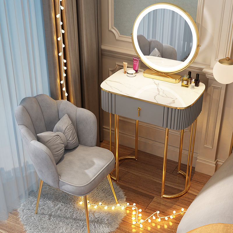 Storage Makeup Vanity Desk Bedroom Dressing Table Stool Set with Drawer Makeup Vanity & Mirror & Stools 24"L x 16"W x 30"H White-Gray Clearhalo 'Bedroom Furniture' 'furn' 'furn_makeup_vanities' 'Furniture' 'Makeup Vanities' 'makeup_vanities' 7091798