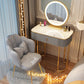 Storage Makeup Vanity Desk Bedroom Dressing Table Stool Set with Drawer Makeup Vanity & Mirror & Stools 28"L x 16"W x 30"H White-Gray Clearhalo 'Bedroom Furniture' 'furn' 'furn_makeup_vanities' 'Furniture' 'Makeup Vanities' 'makeup_vanities' 7091799