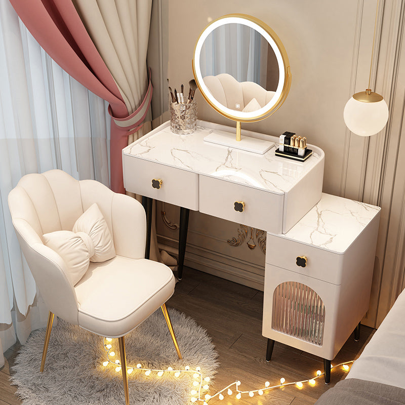 Solid Wood Makeup Vanity Desk Lighted Mirror Makeup Vanity Set with Drawer