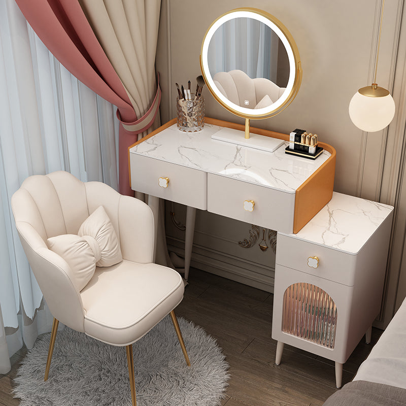 Solid Wood Makeup Vanity Desk Lighted Mirror Makeup Vanity Set with Drawer