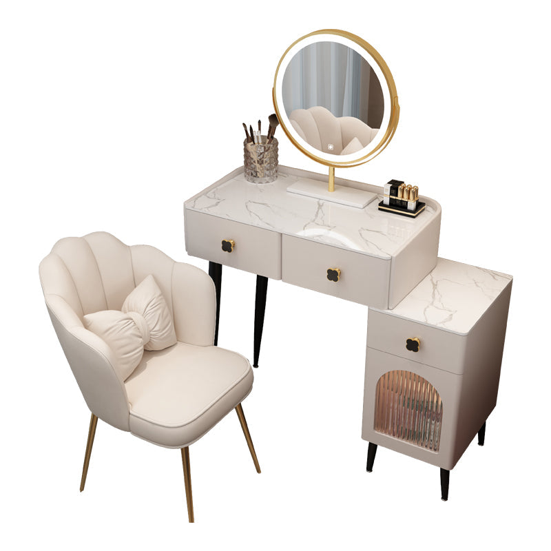 Solid Wood Makeup Vanity Desk Lighted Mirror Makeup Vanity Set with Drawer