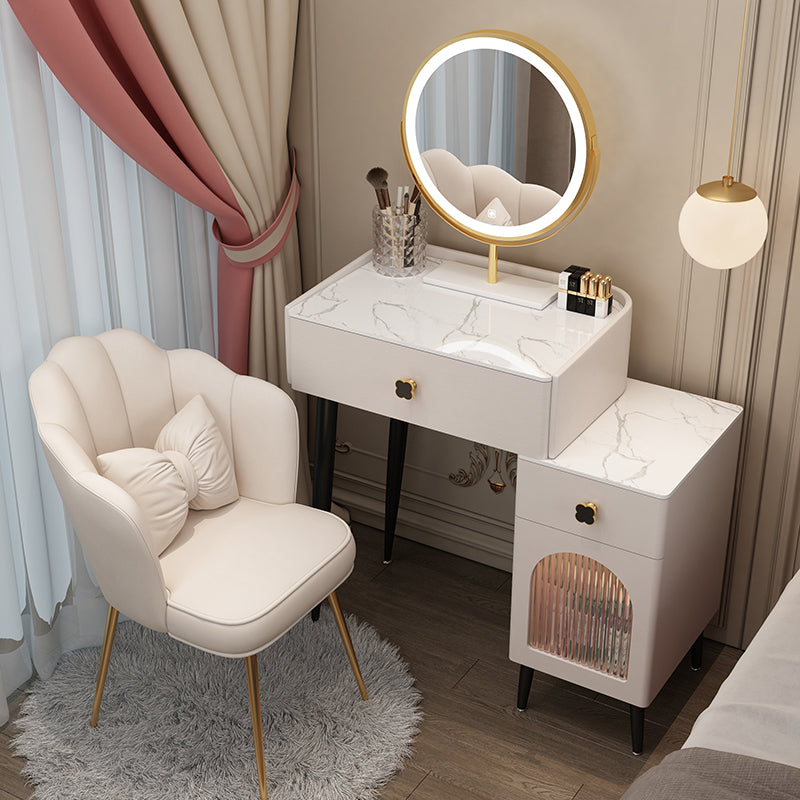 Solid Wood Makeup Vanity Desk Lighted Mirror Makeup Vanity Set with Drawer